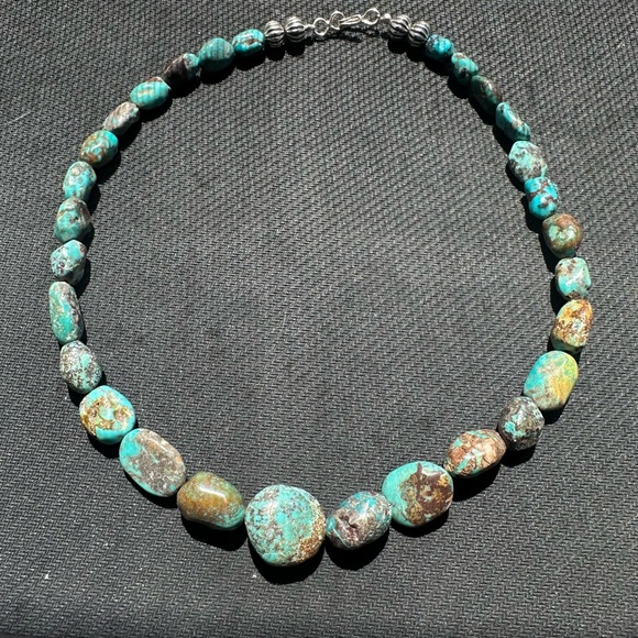 Vintage Native American Jewelry - Vintage Native American Raw Turquoise Stone & Sterling Silver Choker